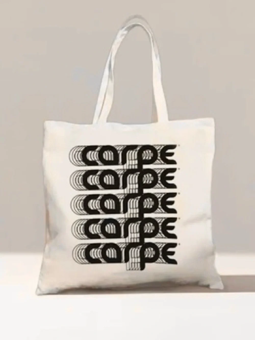 Carpe Canvas Tote Bag with Black Repeated Graphic